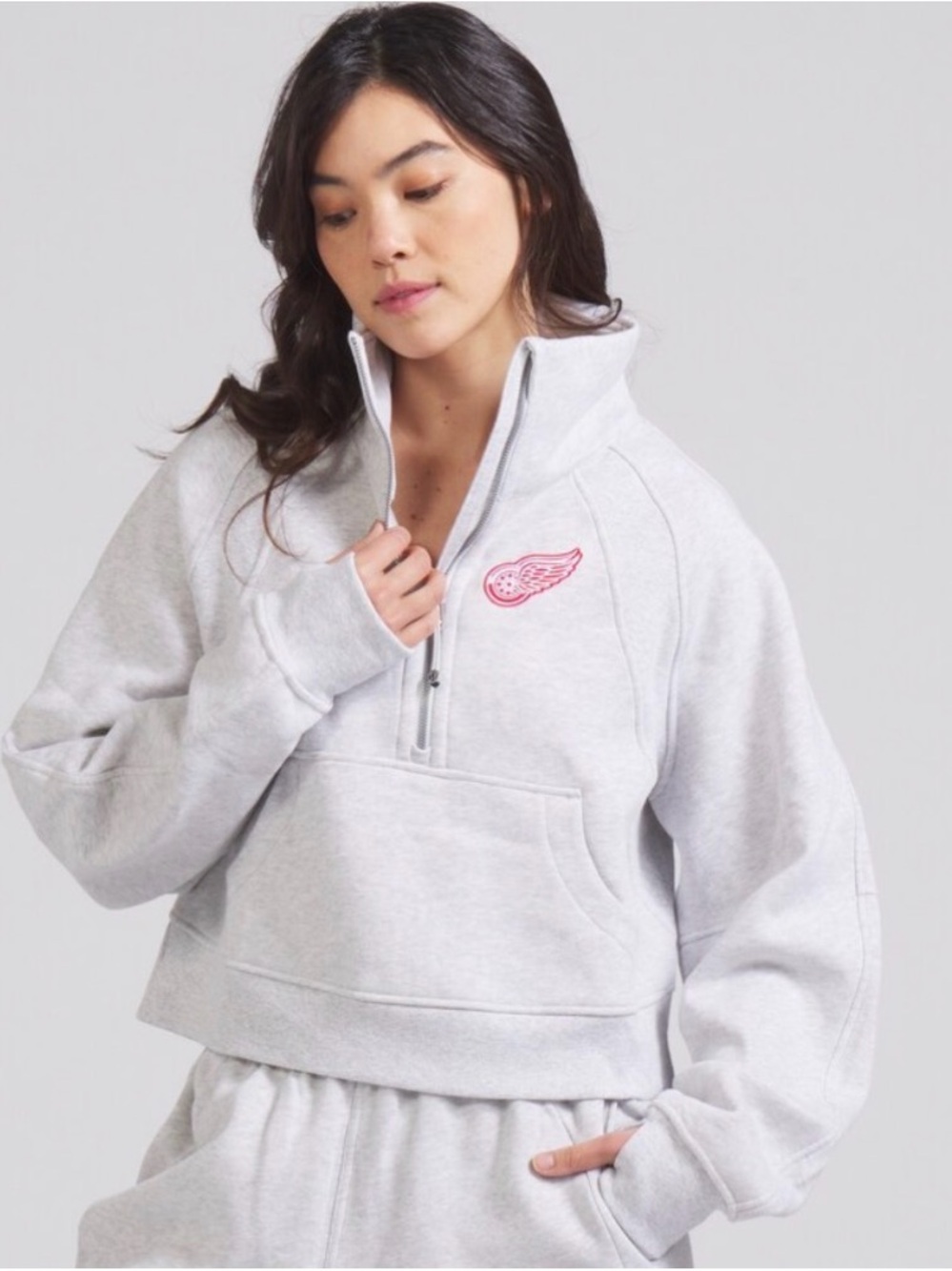 lululemon athletica Light Gray Quarter-Zip Pullover with red Logo